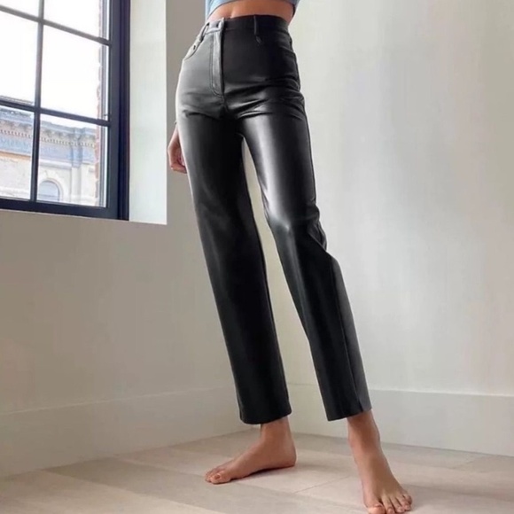 Wilfred Pants - Wilfred The Melina Vegan Black Faux Leather Dress Pants Tapered Pant